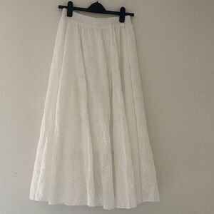 White Floral Lace Maxi Skirt with Elastic Waist